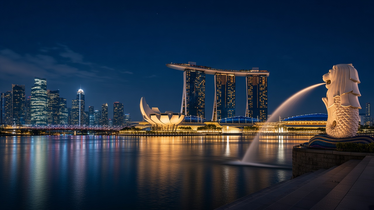 Singapore Marina Bay skyline at night